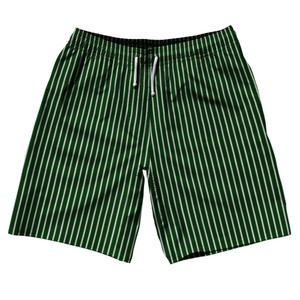Pinstripes 10" Swim Shorts Made in USA - Green Forest and White Pinstripes 10" Swim Shorts Made in USA - Green Forest and White