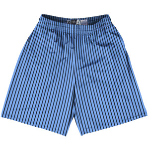 Pinstripes Lacrosse Shorts Made In USA - Blue Carolina and Black Pinstripes Lacrosse Shorts Made In USA - Blue Carolina and Black
