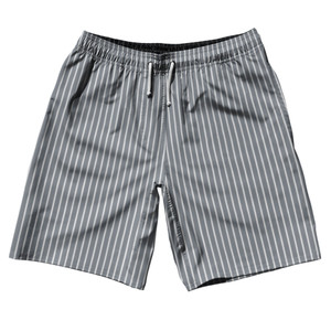 Pinstripes 10" Swim Shorts Made in USA - Grey Dark and White Pinstripes 10" Swim Shorts Made in USA - Grey Dark and White