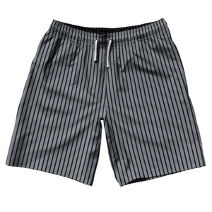 Pinstripes 10" Swim Shorts Made in USA - Grey Dark and Black Pinstripes 10" Swim Shorts Made in USA - Grey Dark and Black