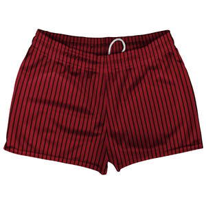 Pinstripes Shorty Short Gym Shorts 2.5" Inseam Made In USA - Red Cardinal and Black Pinstripes Shorty Short Gym Shorts 2.5" Inseam Made In USA - Red Cardinal and Black
