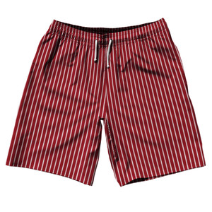 Pinstripes 10" Swim Shorts Made in USA - Red Cardinal and White Pinstripes 10" Swim Shorts Made in USA - Red Cardinal and White