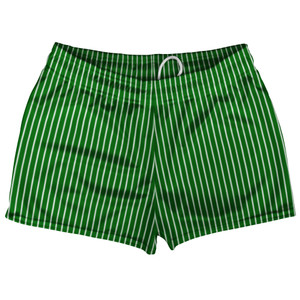 Pinstripes Shorty Short Gym Shorts 2.5" Inseam Made In USA - Green Kelly and White Pinstripes Shorty Short Gym Shorts 2.5" Inseam Made In USA - Green Kelly and White