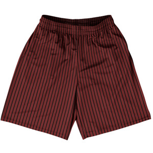 Pinstripes Basketball Practice Shorts Made In USA - Red Maroon and Black Pinstripes Basketball Practice Shorts Made In USA - Red Maroon and Black