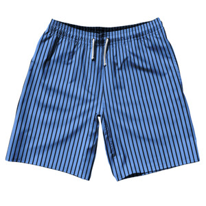 Pinstripes 10" Swim Shorts Made in USA - Blue Carolina and Black