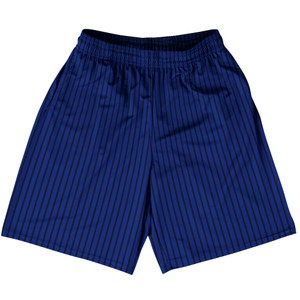 Pinstripes Basketball Practice Shorts Made In USA - Blue Royal and Black Pinstripes Basketball Practice Shorts Made In USA - Blue Royal and Black
