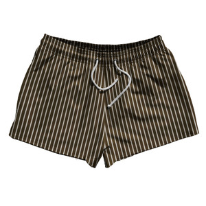 Pinstripes 2.5" Swim Shorts Made in USA - Brown Dark and White
