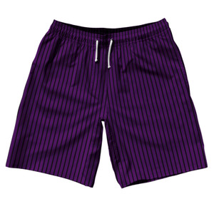 Pinstripes 10" Swim Shorts Made in USA - Purple Medium and Black Pinstripes 10" Swim Shorts Made in USA - Purple Medium and Black