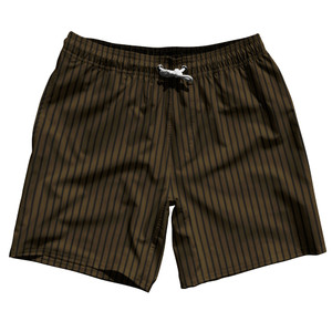 Pinstripes Swim Shorts 7" Made in USA - Brown Dark and Black Pinstripes Swim Shorts 7" Made in USA - Brown Dark and Black