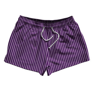 Pinstripes 2.5" Swim Shorts Made in USA - Purple Lakers and White Pinstripes 2.5" Swim Shorts Made in USA - Purple Lakers and White