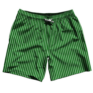 Pinstripes Swim Shorts 7" Made in USA - Green Kelly and White Pinstripes Swim Shorts 7" Made in USA - Green Kelly and White
