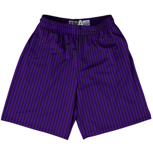 Pinstripes Lacrosse Shorts Made In USA - Purple Lakers and Black Pinstripes Lacrosse Shorts Made In USA - Purple Lakers and Black
