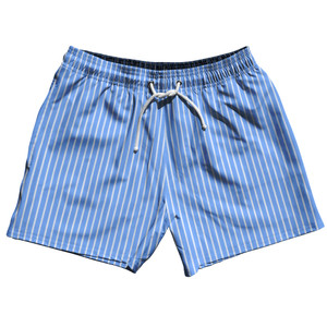 Pinstripes 5" Swim Shorts Made in USA - Blue Carolina and White Pinstripes 5" Swim Shorts Made in USA - Blue Carolina and White