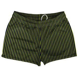 Pinstripes Shorty Short Gym Shorts 2.5" Inseam Made In USA - Blue Navy and Yellow Bright Pinstripes Shorty Short Gym Shorts 2.5" Inseam Made In USA - Blue Navy and Yellow Bright