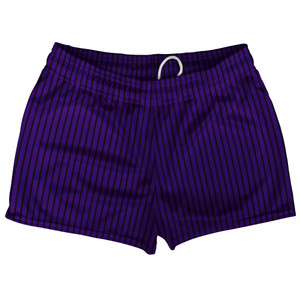 Pinstripes Shorty Short Gym Shorts 2.5" Inseam Made In USA - Purple Lakers and Black Pinstripes Shorty Short Gym Shorts 2.5" Inseam Made In USA - Purple Lakers and Black