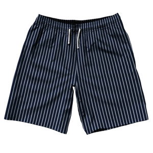 Pinstripes 10" Swim Shorts Made in USA - Blue Navy And Grey Medium Pinstripes 10" Swim Shorts Made in USA - Blue Navy And Grey Medium