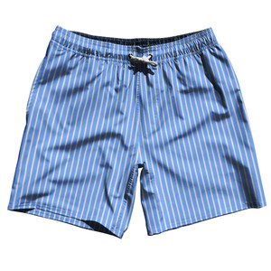 Pinstripes Swim Shorts 7" Made in USA - Blue Carolina and White