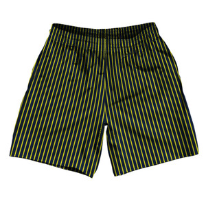 Pinstripes Soccer Shorts Made In USA - Blue Navy and Yellow Bright Pinstripes Soccer Shorts Made In USA - Blue Navy and Yellow Bright