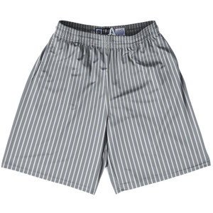 Pinstripes Lacrosse Shorts Made In USA - Grey Dark and White