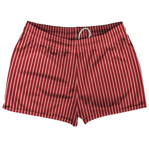 Pinstripes Shorty Short Gym Shorts 2.5" Inseam Made In USA - Red Dark and White Pinstripes Shorty Short Gym Shorts 2.5" Inseam Made In USA - Red Dark and White