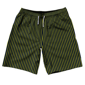 Pinstripes 10" Swim Shorts Made in USA - Blue Navy and Yellow Bright Pinstripes 10" Swim Shorts Made in USA - Blue Navy and Yellow Bright