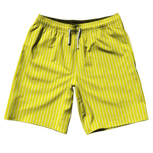 Pinstripes 10" Swim Shorts Made in USA - Yellow Bright and White Pinstripes 10" Swim Shorts Made in USA - Yellow Bright and White