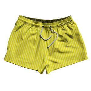 Pinstripes 2.5" Swim Shorts Made in USA - Yellow Bright and White Pinstripes 2.5" Swim Shorts Made in USA - Yellow Bright and White