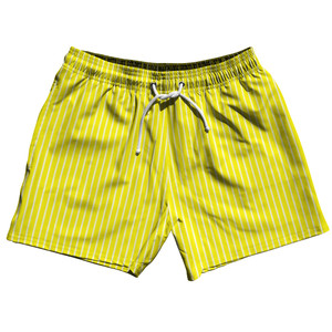 Pinstripes 5" Swim Shorts Made in USA - Yellow Bright and White Pinstripes 5" Swim Shorts Made in USA - Yellow Bright and White