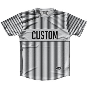 Pinstripes Custom Finish Line Running Shirt Track Cross Made In USA - Grey Medium and Black Pinstripes Custom Finish Line Running Shirt Track Cross Made In USA - Grey Medium and Black
