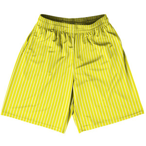 Pinstripes Basketball Practice Shorts Made In USA - Yellow Bright and White Pinstripes Basketball Practice Shorts Made In USA - Yellow Bright and White