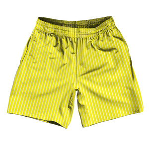 Pinstripes Soccer Shorts Made In USA - Yellow Bright and White Pinstripes Soccer Shorts Made In USA - Yellow Bright and White