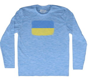 ADULT X-SMALL- Ukraine Country Flag- Athletic Blue Long Sleeve T-shirt- Final Sale Z66