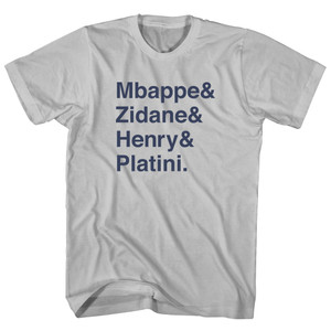 French Legends Mbappe, Zidane, Henry, Platini Adult Cotton T-shirt - Cool Grey French Legends Mbappe, Zidane, Henry, Platini Adult Cotton T-shirt - Cool Grey