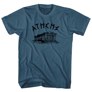Athens Parthenon Tourism Adult Cotton T-shirt - Lake Blue