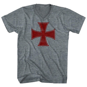 Crusader Cross Adult Tri-Blend V-neck T-shirt - Athletic Grey