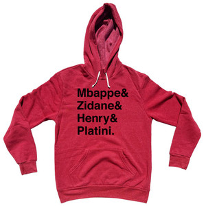 French Legends Mbappe, Zidane, Henry, Platini Tri-Blend Hoodie - Red French Legends Mbappe, Zidane, Henry, Platini Tri-Blend Hoodie - Red