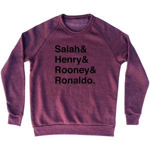 Salah, Henry, Rooney And Ronaldo Premier League Mount Rushmore Legends (Black Art) Adult Tri-Blend Sweatshirt - Cranberry Salah, Henry, Rooney And Ronaldo Premier League Mount Rushmore Legends (Black Art) Adult Tri-Blend Sweatshirt - Cranberry