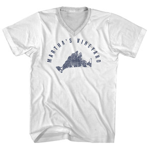Martha's Vineyard Island Map Adult Cotton V-neck T-shirt - White