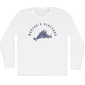 Martha's Vineyard Island Map Adult Cotton Long Sleeve T-shirt - White
