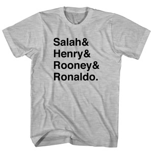 Salah, Henry, Rooney And Ronaldo Premier League Mount Rushmore Legends (Black Art) Adult Cotton T-shirt - Grey Heather