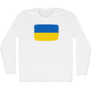 Ukraine Flag Distressed Adult Cotton Long Sleeve T-shirt - White