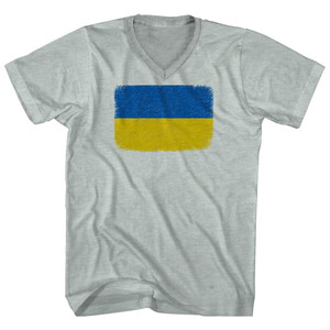 Ukraine Flag Distressed Adult Tri-Blend V-neck T-shirt - Athletic Cool Grey