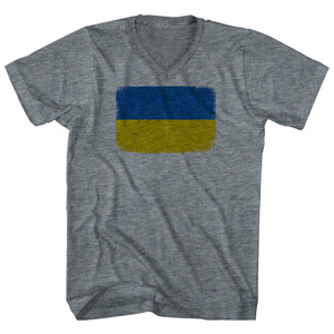 Ukraine Flag Distressed Tri-Blend V-neck Womens Junior Cut T-shirt - Athletic Grey