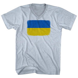 Ukraine Flag Distressed Adult Tri-Blend V-neck T-shirt - Athletic White