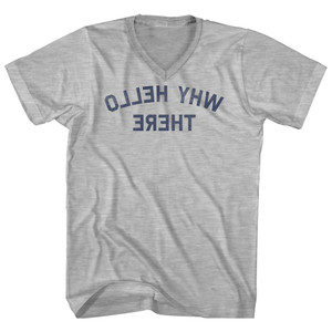 Why Hello There Mirror Image Adult Cotton V-neck T-shirt - Grey Heather Why Hello There Mirror Image Adult Cotton V-neck T-shirt - Grey Heather