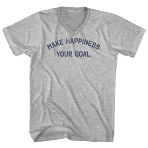 Make Happiness Your Goal Adult Cotton V-neck T-shirt - Grey Heather