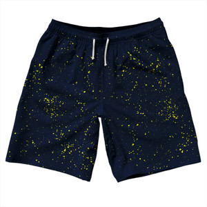 Splatter 10" Swim Shorts Made in USA - Blue Navy and Yellow Bright Splatter 10" Swim Shorts Made in USA - Blue Navy and Yellow Bright