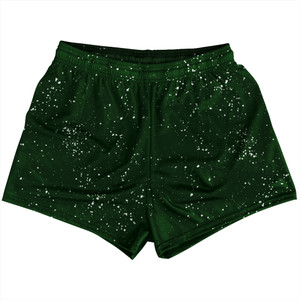 Splatter Womens & Girls Sport Shorts End Made In USA - Green Forest and White Splatter Womens & Girls Sport Shorts End Made In USA - Green Forest and White