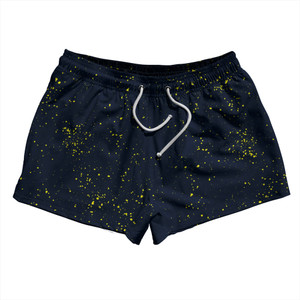 Splatter 2.5" Swim Shorts Made in USA - Blue Navy and Yellow Bright