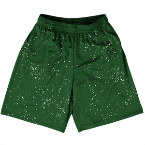 Splatter Basketball Practice Shorts Made In USA - Green Hunter and White Splatter Basketball Practice Shorts Made In USA - Green Hunter and White
